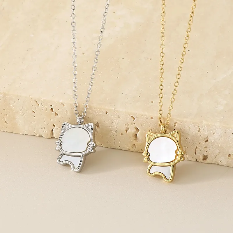 Stainless Steel Paired with Shell, Cat, Dog, Ins Style Jewelry, Collarbone Necklace