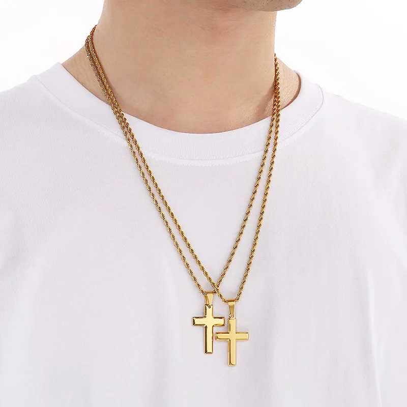 European and American Stainless Steel Cross Men's Pendant Necklace Geometric Couple Versatile Necklace Accessories