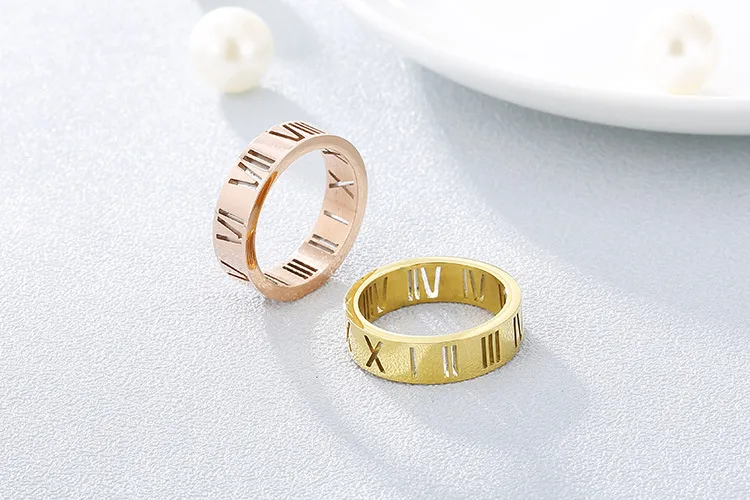 Personality Stainless Steel Hollow Roman Numeral Women's Ring Jewelry Wholesale
