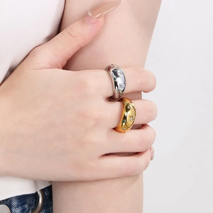 Colorful Diamond-Encrusted Stainless Steel Star Ring for Fashion