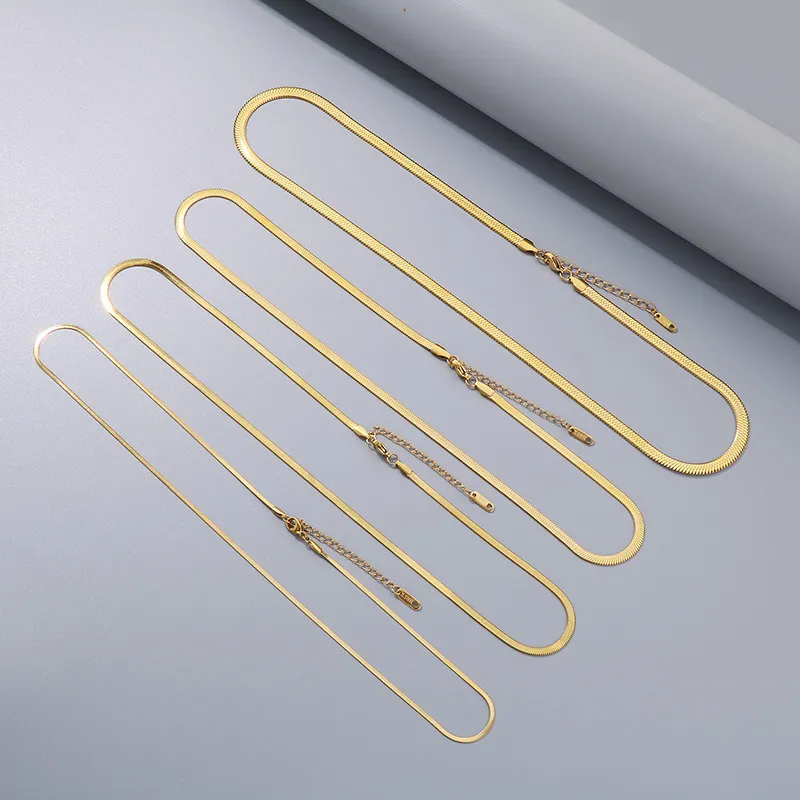 18K Gold-Plated Stainless Steel Blade Chain Necklace Extender 2/3/4/5mm Chain Jewelry Necklace