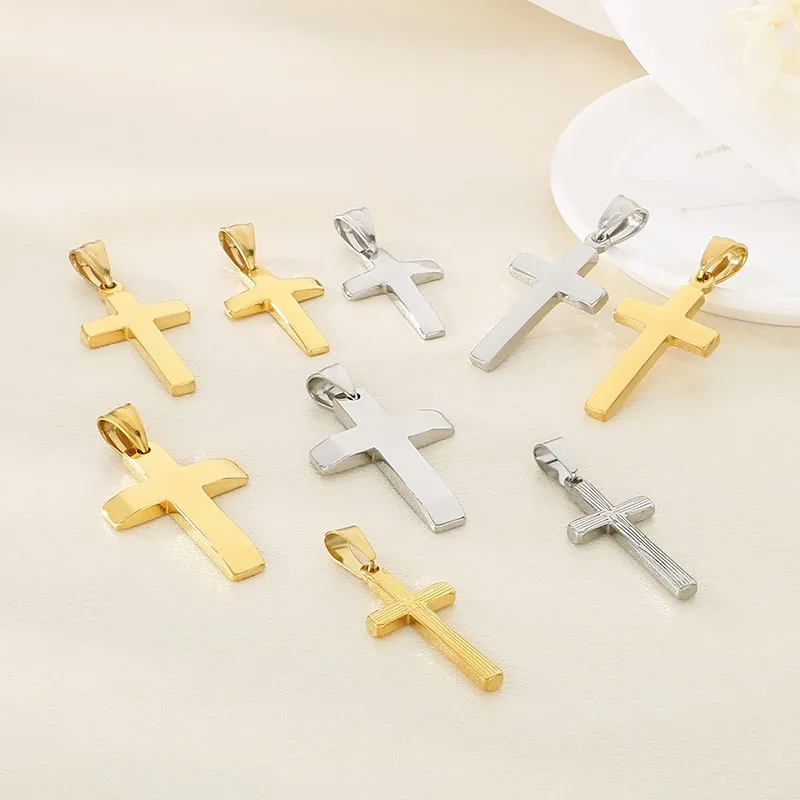Trendy Minimalist Multi-Size Polished Cross Pendant Hiphop Punk Stainless Steel Jewelry Wholesale