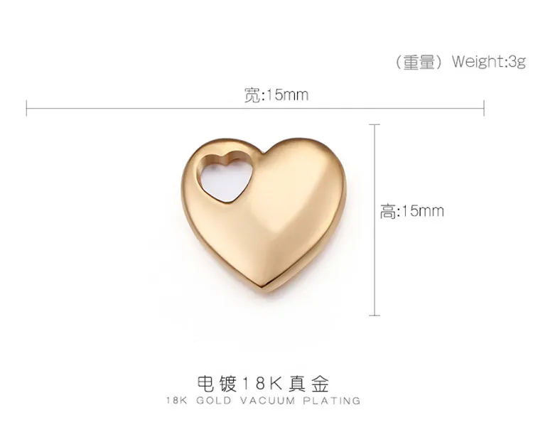 Stainless Steel Heart-Shaped Small Tag Pendant Stainless Steel Heart Jewelry Charms Accessories