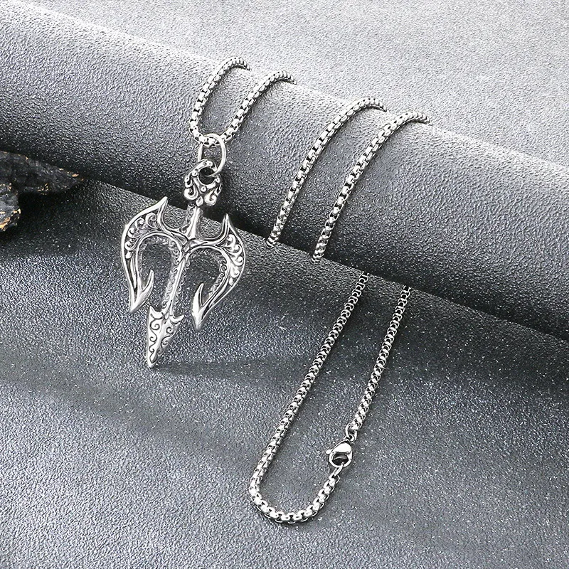 Cross Border Domineering Sea God Trident Dry Pendant Retro Magic Mandela Grass Sword Stainless Steel Men's Pendant Accessory