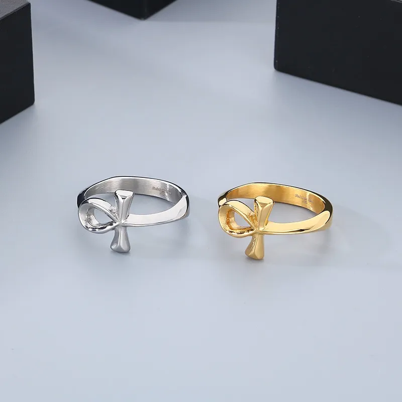 European and American Ins Personalized Stainless Steel Ankh Cross Ring