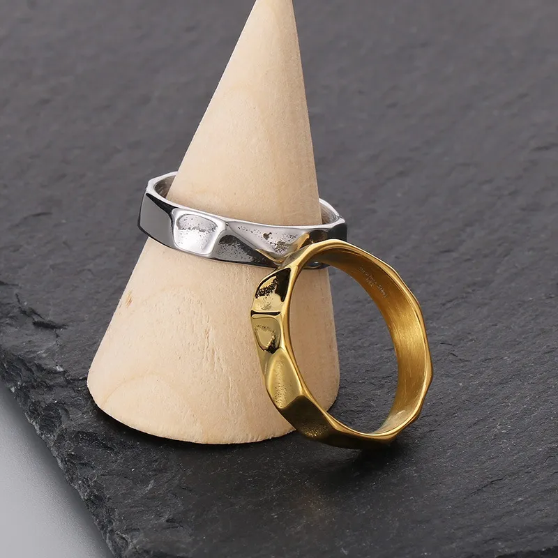 Design Sense Ring Ins Cool Style Personalized Irregular Texture Stainless Steel Niche Ring Jewelry