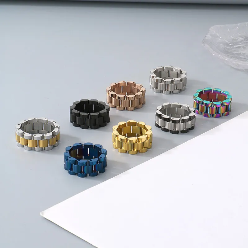European American Watch Chain Hip Hop Stainless Steel Ring Men Women Minimalist Jewelry