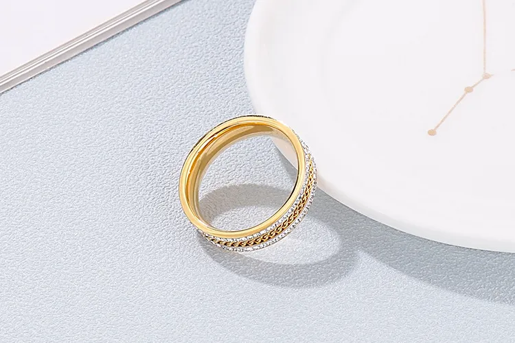 Minimalist Stainless Steel Full Rhinestone Rings Double Row Diamond-Embedded Index Finger Rings