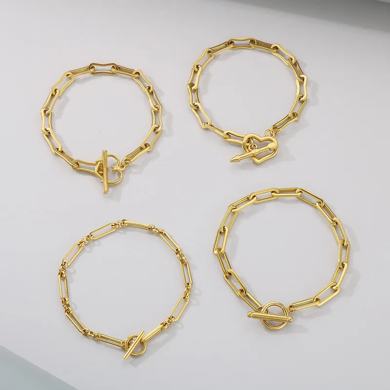 Minimalist Bracelet Personalized Heart Ot Clasp Curved Square Chain Women's Necklace Jewelry
