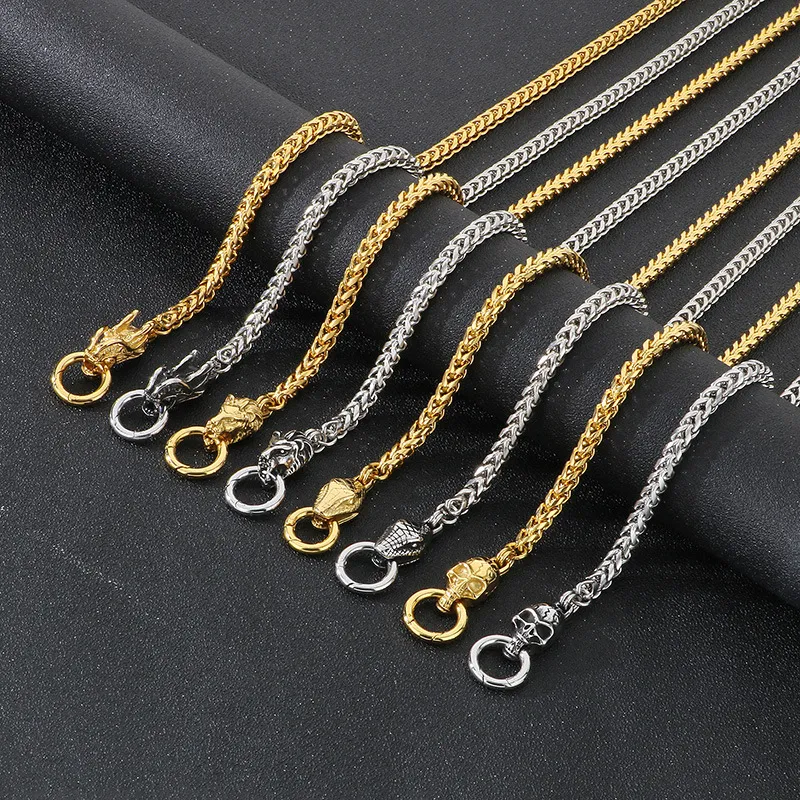Stainless Steel Cast Dragon Head Snake Head Skull Lion Head Necklace Punk Style Jewelry