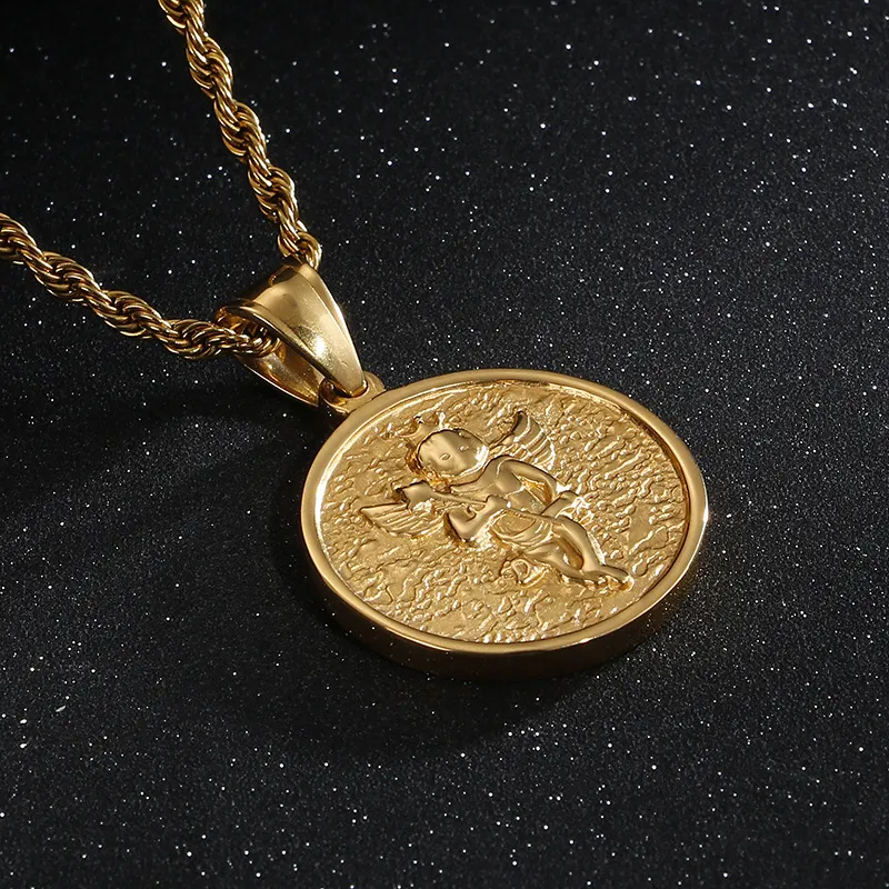 Korean-Style Fashionable Little Angel Ring Pendant, Versatile Stainless Steel Necklace for Both Men and Women, Available for Drop Shipping