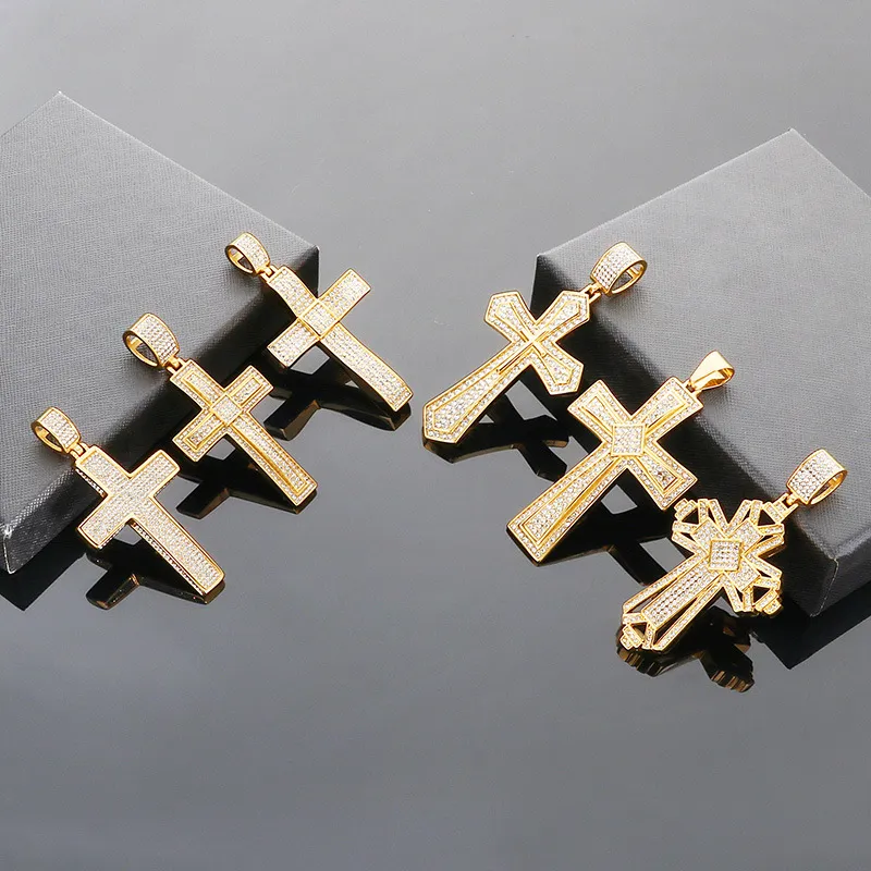 Personalized Bear Paw Pendant Hip Hop 3D Double Layer Cross with Diamond Pendant Stainless Steel Male and Female Accessories