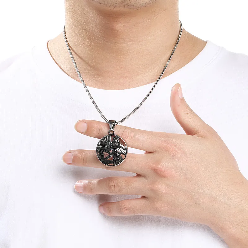 Retro Sun Smiling Moon Celestial Body Pendant Ancient Egypt Horus Eye Stainless Steel Men's Pendant