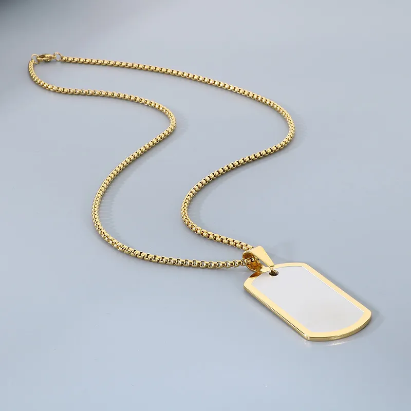 European and American Stainless Steel Creative Colorful Military Plaque Engravable Smooth Plaque Mirror Pendant Necklace