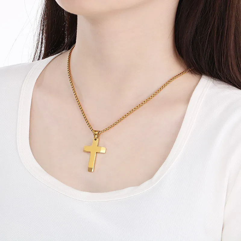 Trendy Minimalist Multi-Size Polished Cross Pendant Hiphop Punk Stainless Steel Jewelry Wholesale