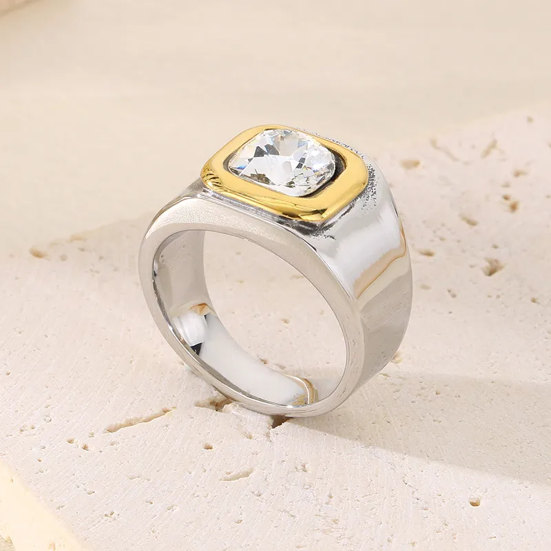 Trendy Fashion Contrast Color Ring Retro Irregular Ins Diamond-Embedded Stainless Steel Rings