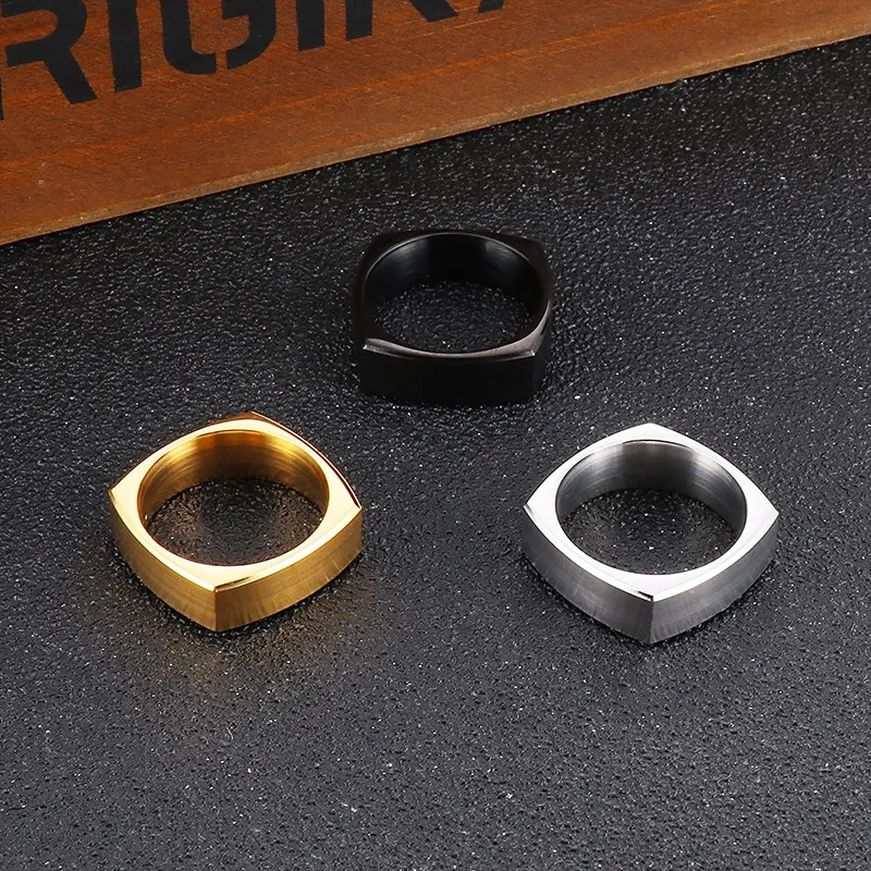 Cross-Border European and American Minimalist Frosted Ring, Ins-Style Fashion Plain Square Stainless Steel Men's Brushed Finger Ring