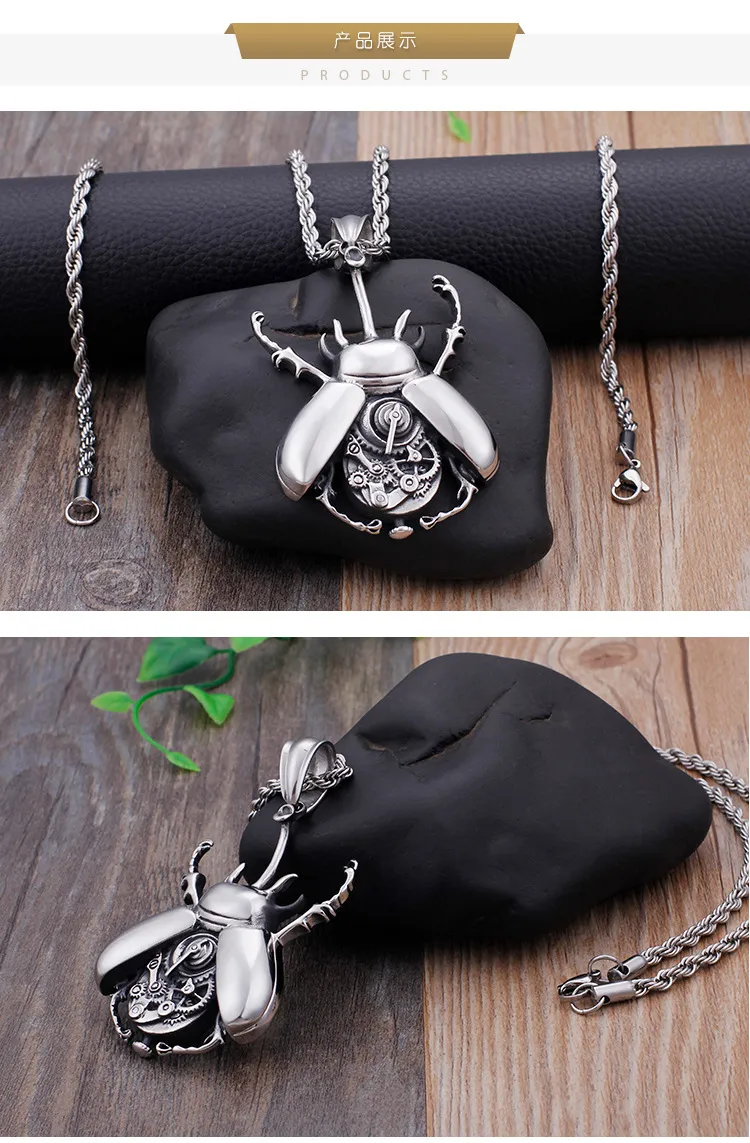 European and American Stainless Steel Men's Mechanical Gear Beetle Pendant, Cross-Border Amazon Direct Sales Necklace