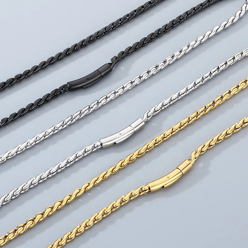 Simple and Hipster Twist Chain Necklace, Versatile and Fashionable, Personalized Vacuum Plated 18K Stainless Steel Men's Necklace with Dragon Bone Chain