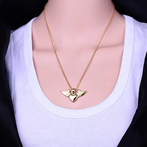 Angel Wings Heart Pendant Stainless Steel Necklace