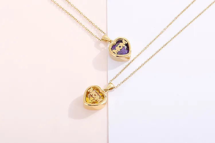 Birthstone Month Mom Heart-Shaped Polished Stainless Steel Pendant Necklace Mother's Day Gift