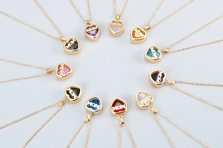 Birthstone Month Mom Heart-Shaped Polished Stainless Steel Pendant Necklace Mother's Day Gift