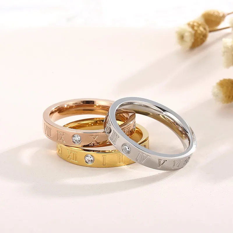 Stylish Stainless Steel Ring with Rhinestone and Roman Numeral Elements
