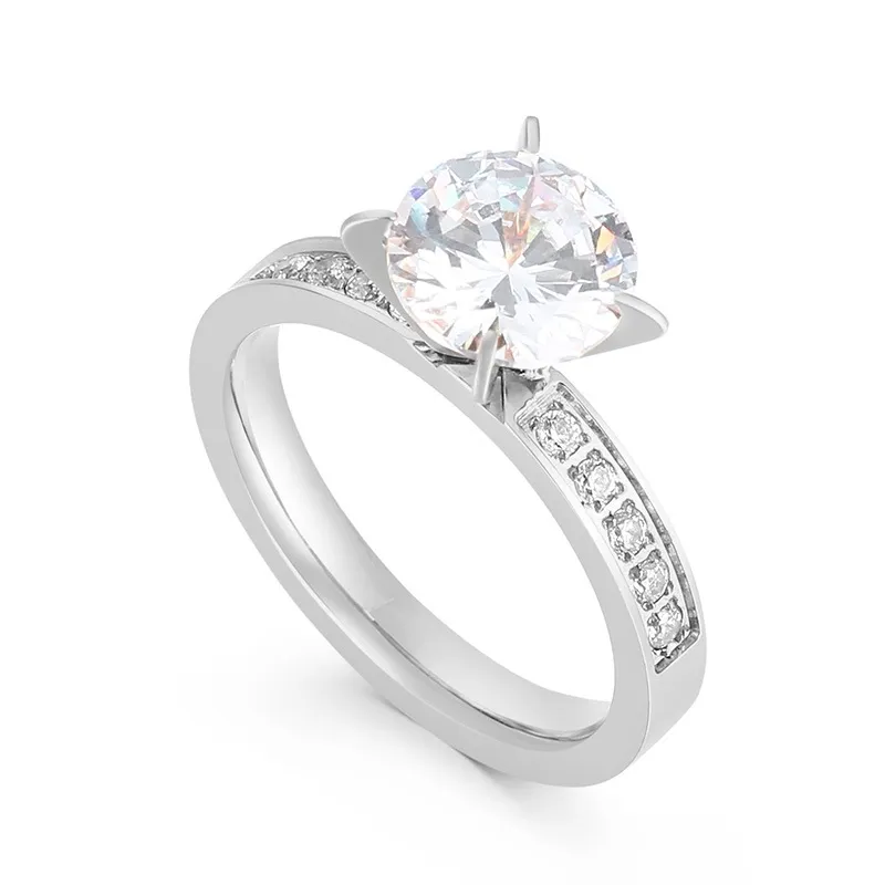 Women Romentic Fashion Stainless Steel Rhinestones Marriage Jewelry Ring