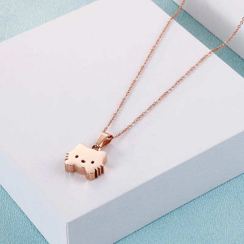 Small and High-End Stainless Steel Creative Cute Cat Pendant Collarbone Necklace