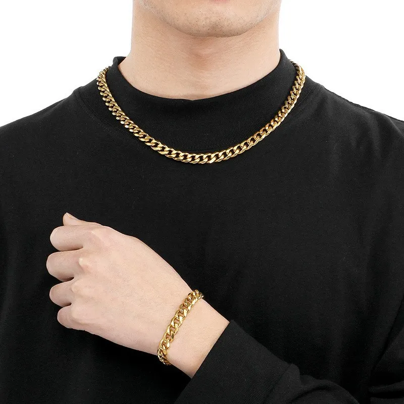 Fashion Hiphop Stainless Steel Six-Sided Polished Cuban Link Chain Bracelet Multi-Color Wholesale