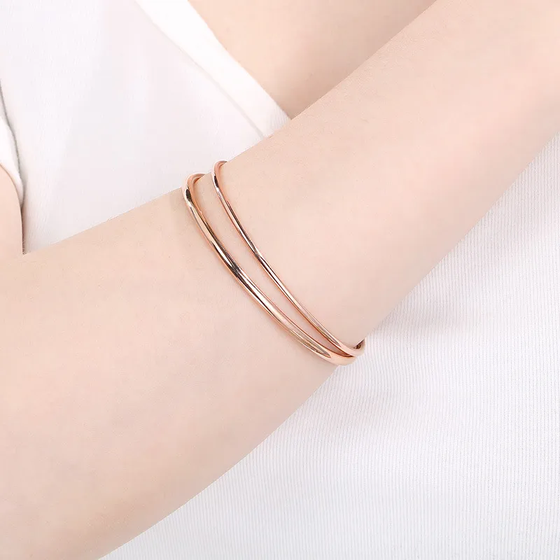 European American Fashion Polished Round Wire Stainless Steel Bracelet DIY Stackable Bangle
