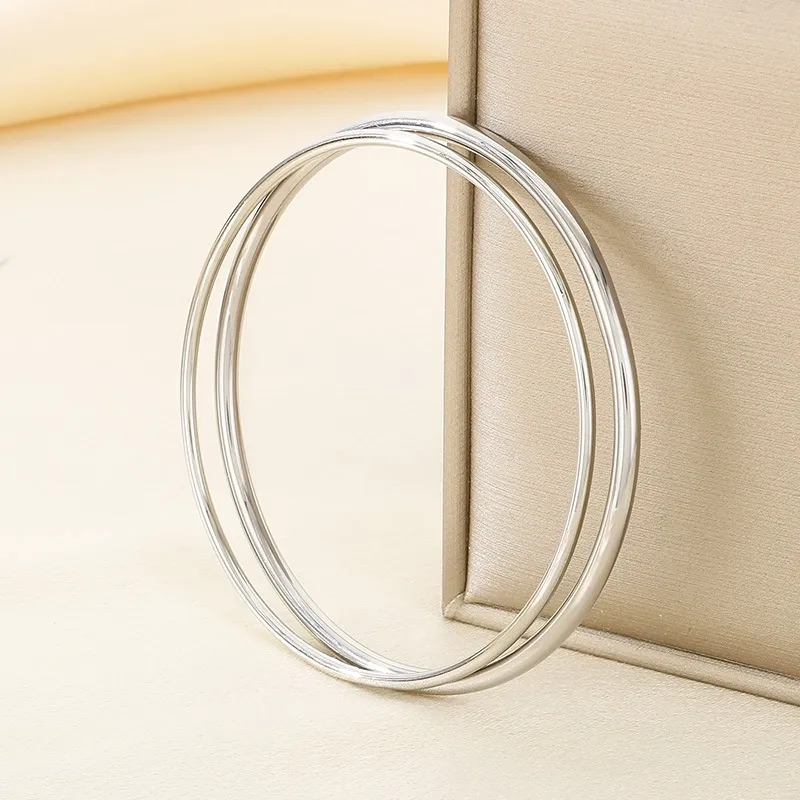 European American Fashion Polished Round Wire Stainless Steel Bracelet DIY Stackable Bangle