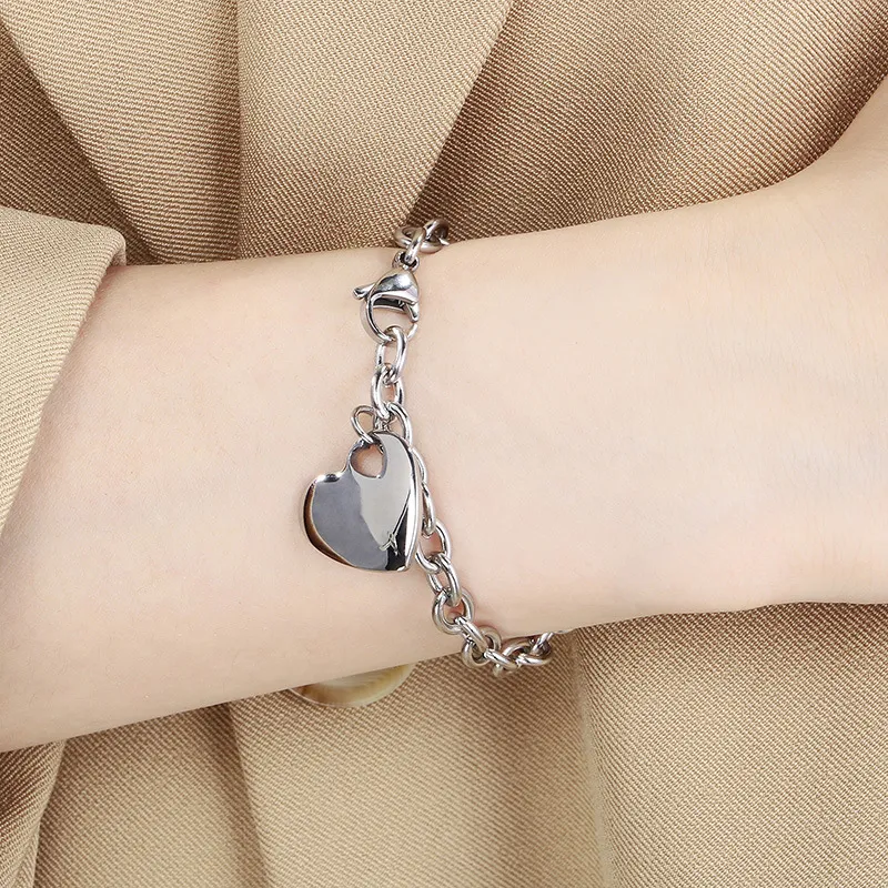 Fashion Ins Heart Pendant O-Chain Bracelet Personalized Minimalist Love Stainless Steel Bracelet