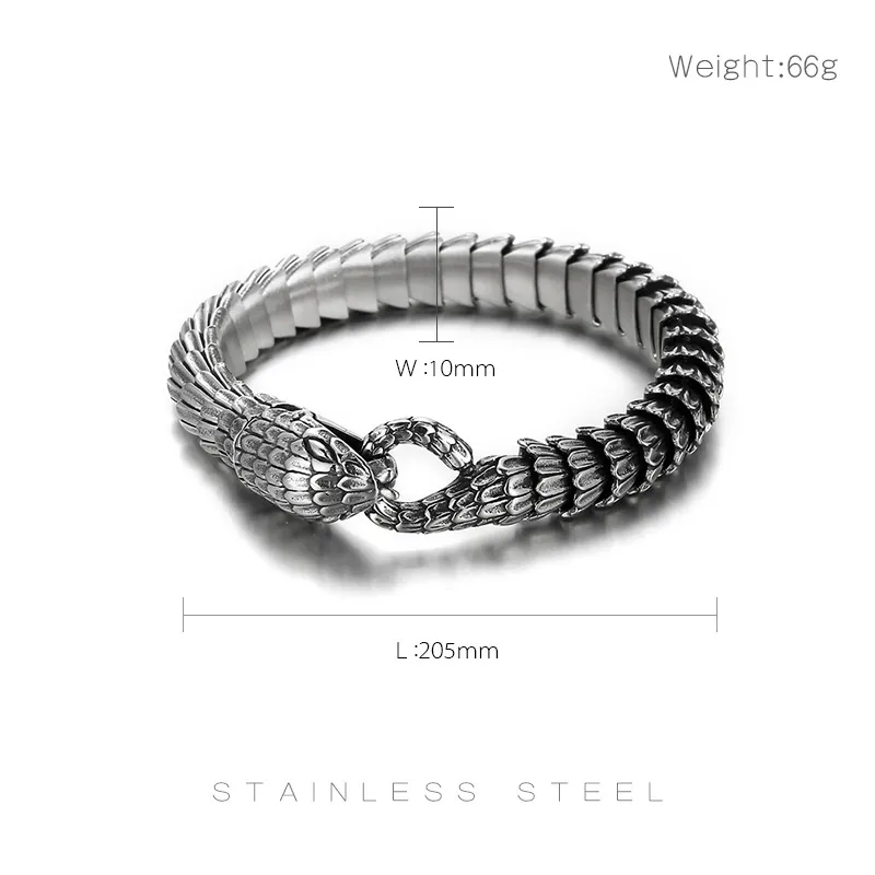 Men's Stainless Steel Cast Snake Shaped Bracelet Punk Style Jewelry