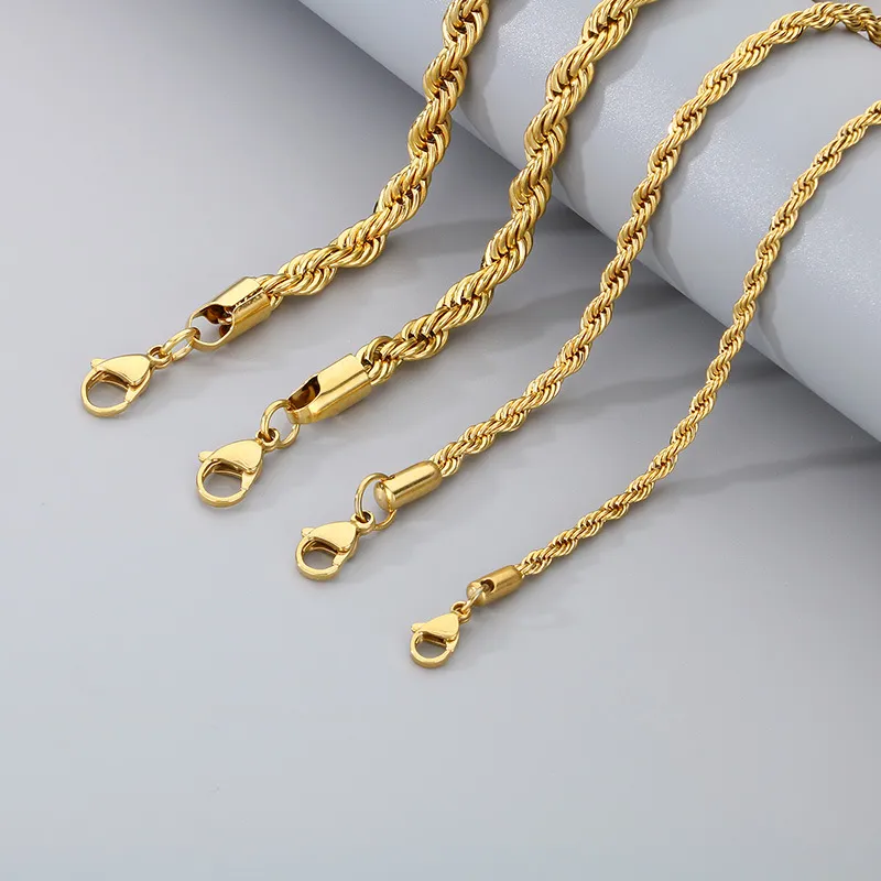 Fashion Stainless Steel Spiral Pattern Multi-Size Twist Chain Lobster Clasp Couple Bracelet