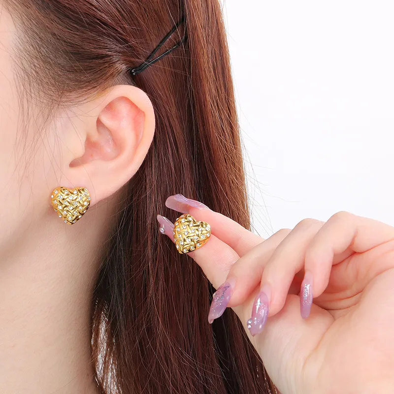 High-End Embossed Stainless Steel Earrings with Gold Accents