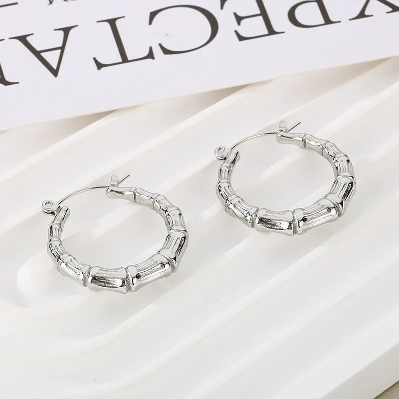 Fashion Minimalist Stainless Steel Earrings U-Shaped Bamboo Joint Hoops Personalized Jewelry Women