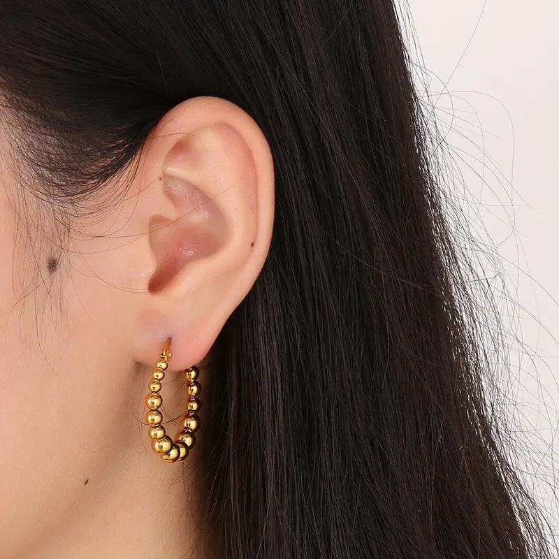 Fashion Geometric Beaded Earrings 18K Gold-Plated Smooth Surface Ear Buckles Minimalist Wholesale