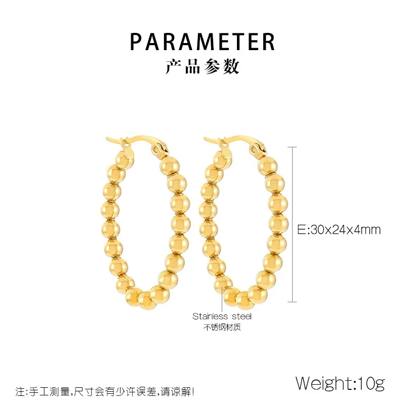 Fashion Geometric Beaded Earrings 18K Gold-Plated Smooth Surface Ear Buckles Minimalist Wholesale