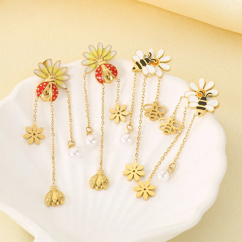 Stainless Steel Fashion Jewelry with Bee Ladybug Element Women's Earrings