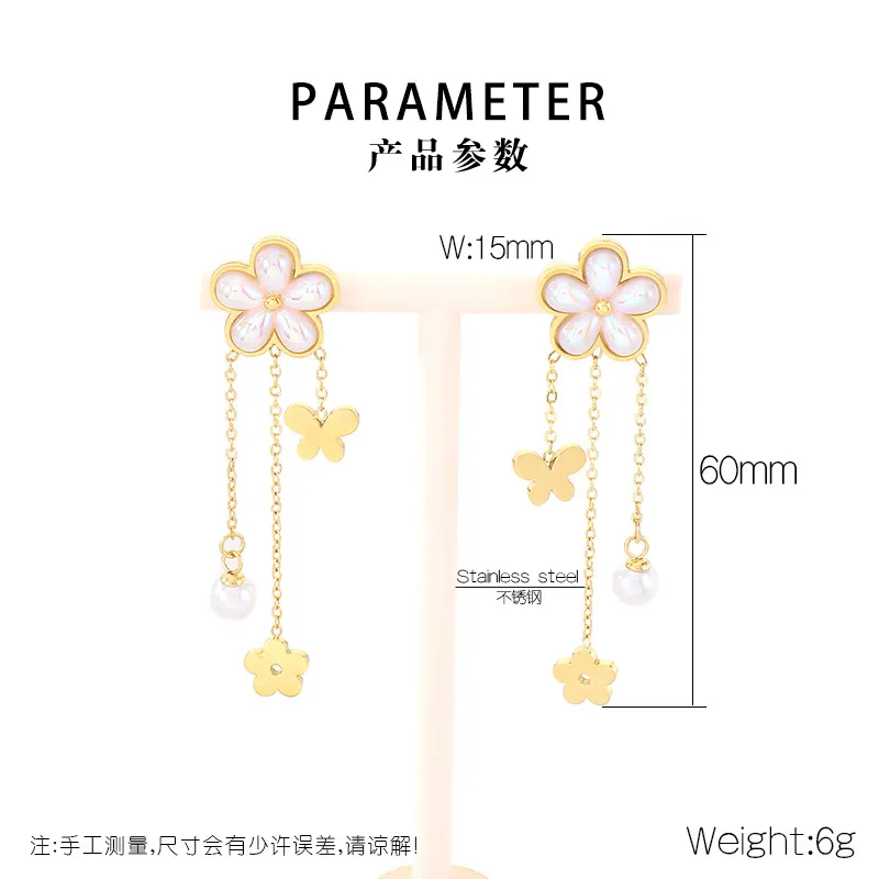 Stainless Steel Jewelry Tree of Life Flower Butterfly Love Element Earrings Women's Accessories