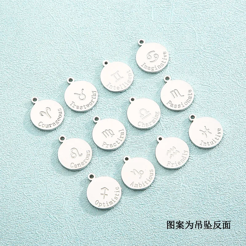 Twelve Constellation Necklace Pendant Stainless Steel Jewelry DIY Accessories