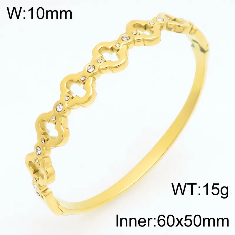 Trendy Diamond-Encrusted Stainless Steel 8K Gold-Plated Buckle Bracelet for Women Jewelry