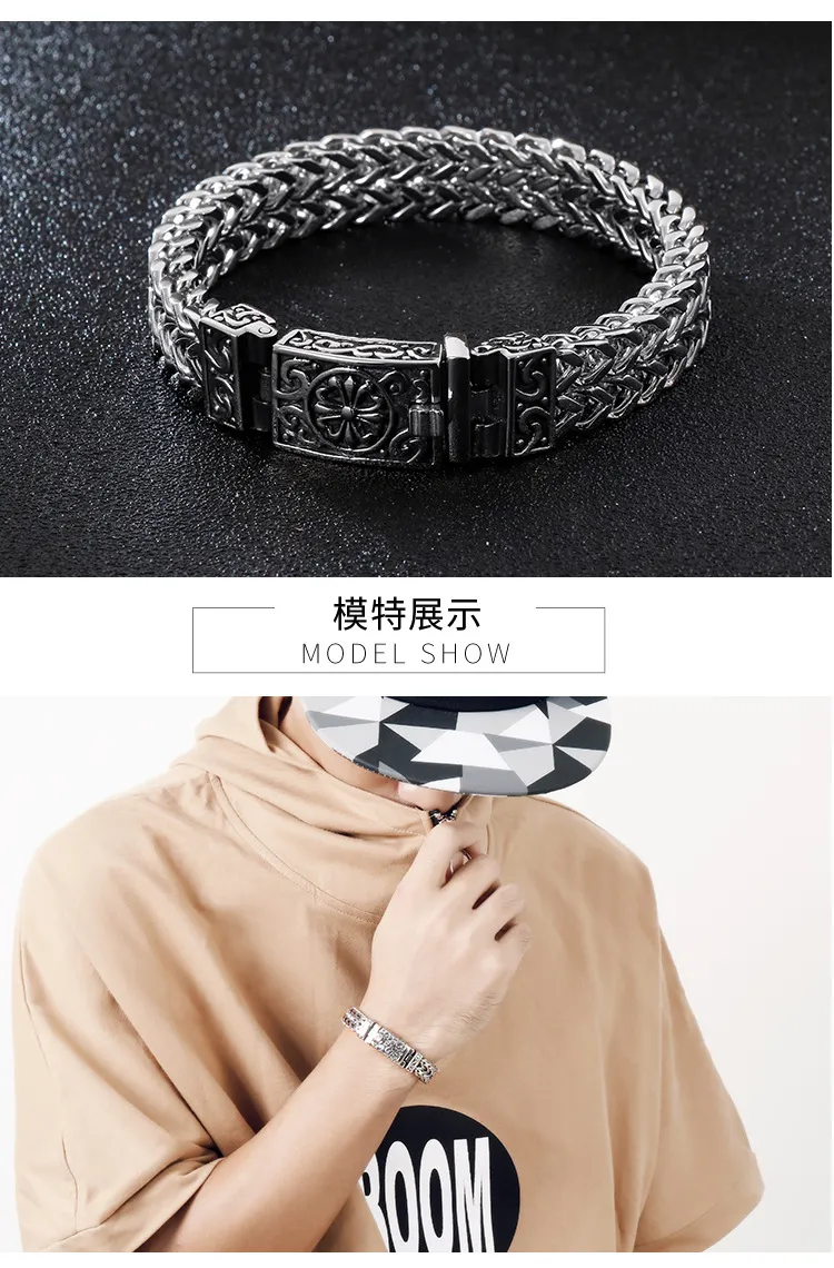 Personalized Square Fish Scale Titanium Steel Bracelet Skull Punk Men's Retro Pattern Stainless Steel Bracelet