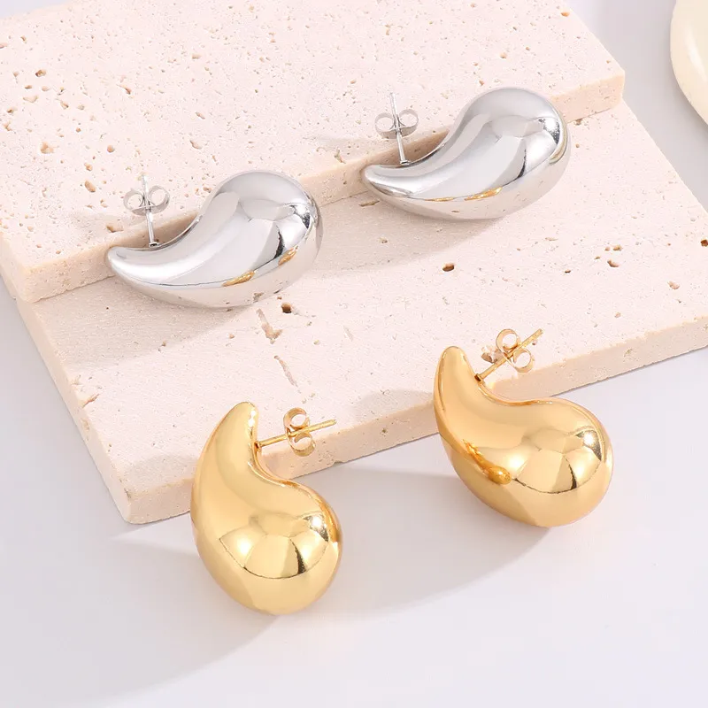 European and American Style Water Droplet Earrings with Versatile Temperament, Smooth Hollow Jewelry