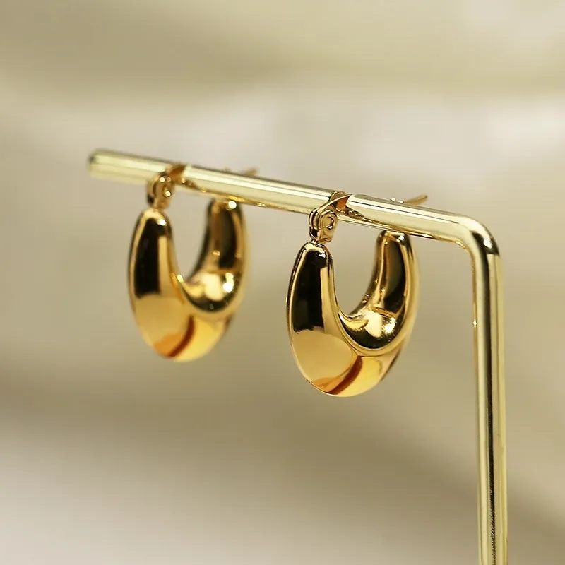 Trendy Stainless Steel U-Shaped Polished Huggie Earrings Geometric French Hollow Earrings Wholesale