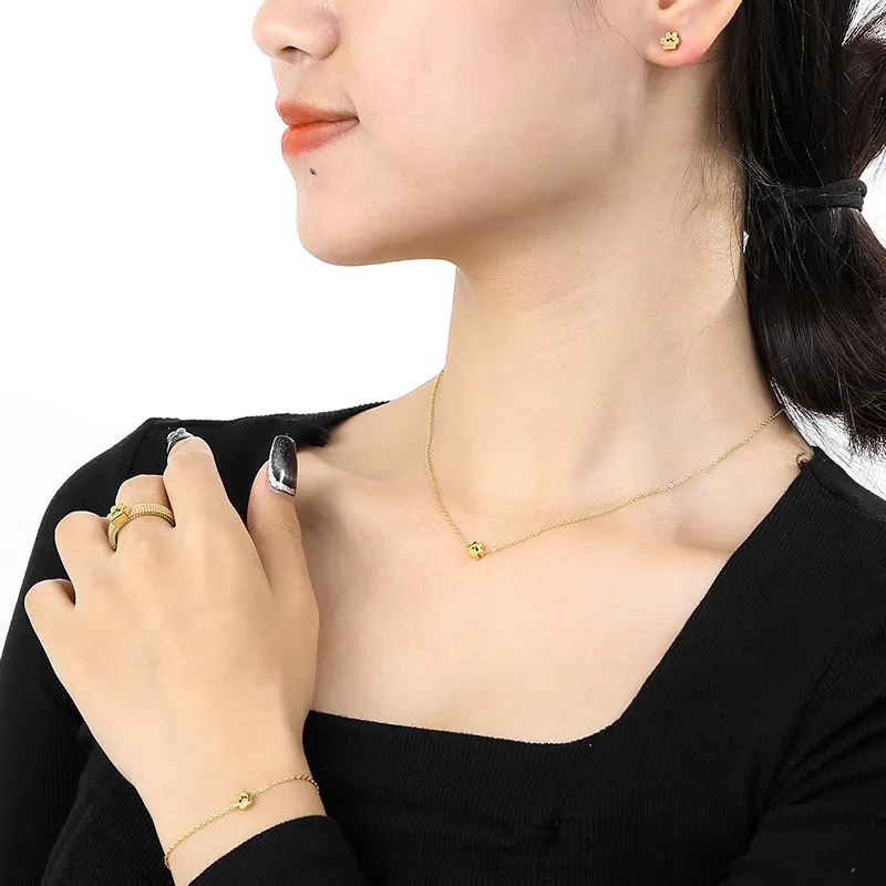 Personalized Cat Paw Stainless Steel Jewelry Set of Four Jewelry Pieces