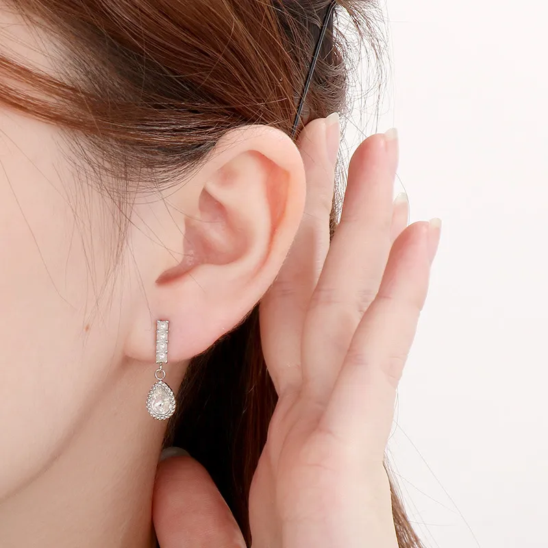 Stainless Steel Jewelry Droplet Shaped Diamond Inlaid Shell Bead Earrings