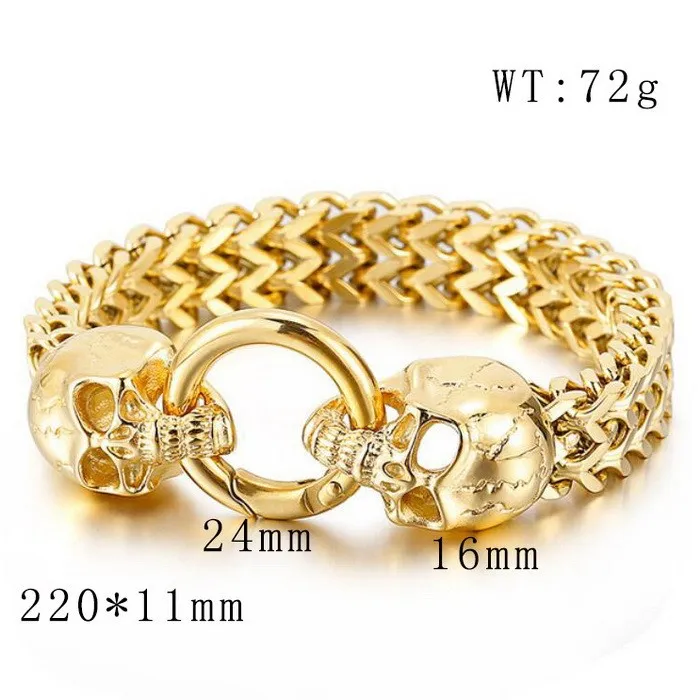 Wholesale Stainless Steel Creative Double Row Keel Chain Ghost Head Lion Head Round Buckle Men's Domineering Bracelet