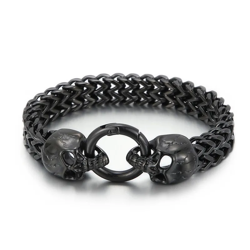 Wholesale Stainless Steel Creative Double Row Keel Chain Ghost Head Lion Head Round Buckle Men's Domineering Bracelet